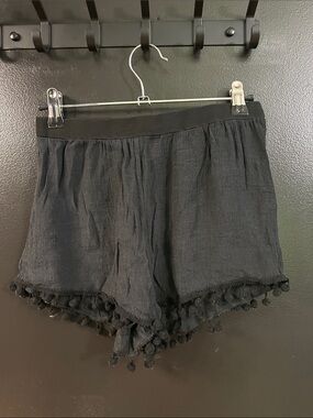 Women's Black Pom-Pom Trim Lightweight Shorts